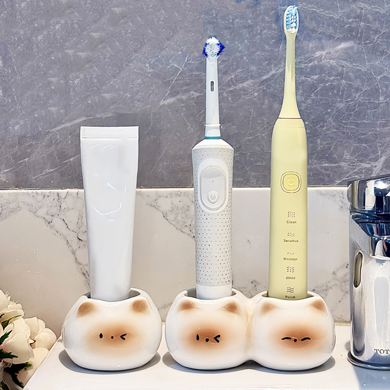 Energy Storage Rack - Ceramic Toothbrush Holder Cute Siamese Cat